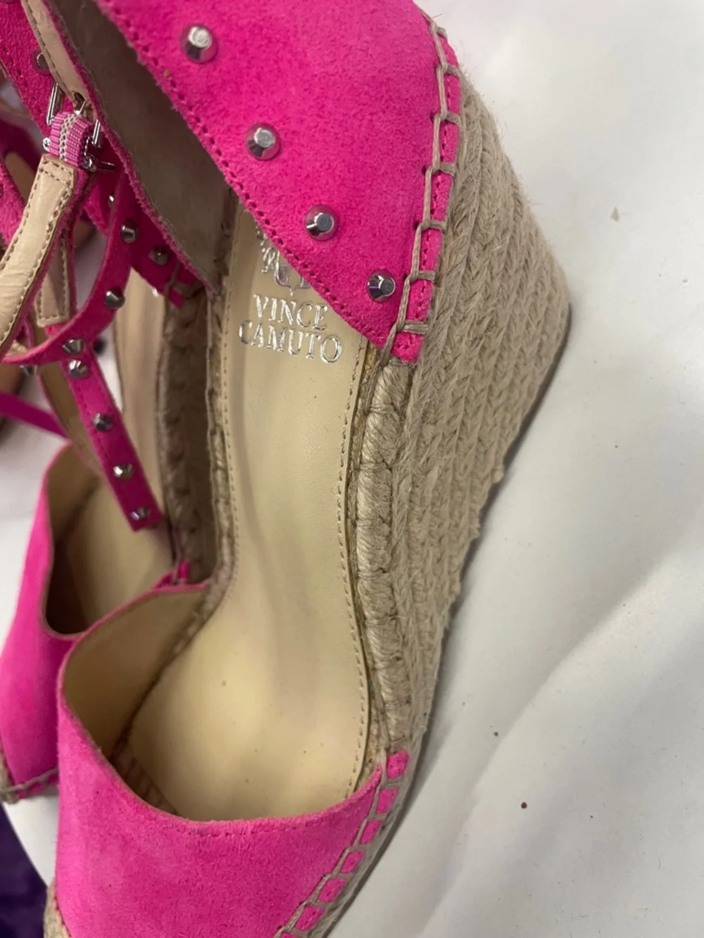 Vince Camuto Hot Pink Studded Espadrille Wedges - Picture 2 of 6
